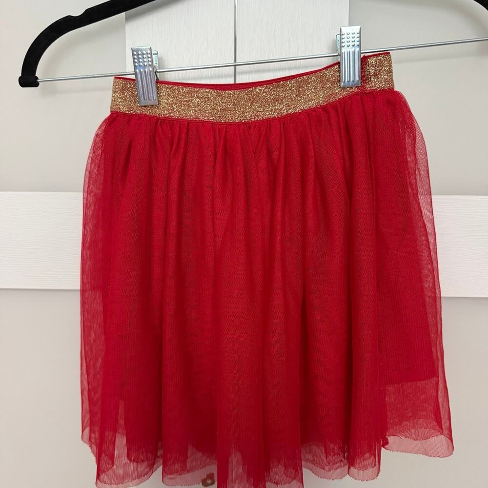 Holiday Time Girls Red Tulle Skirt With Gold Glitter Waistband Size S (6-6X)